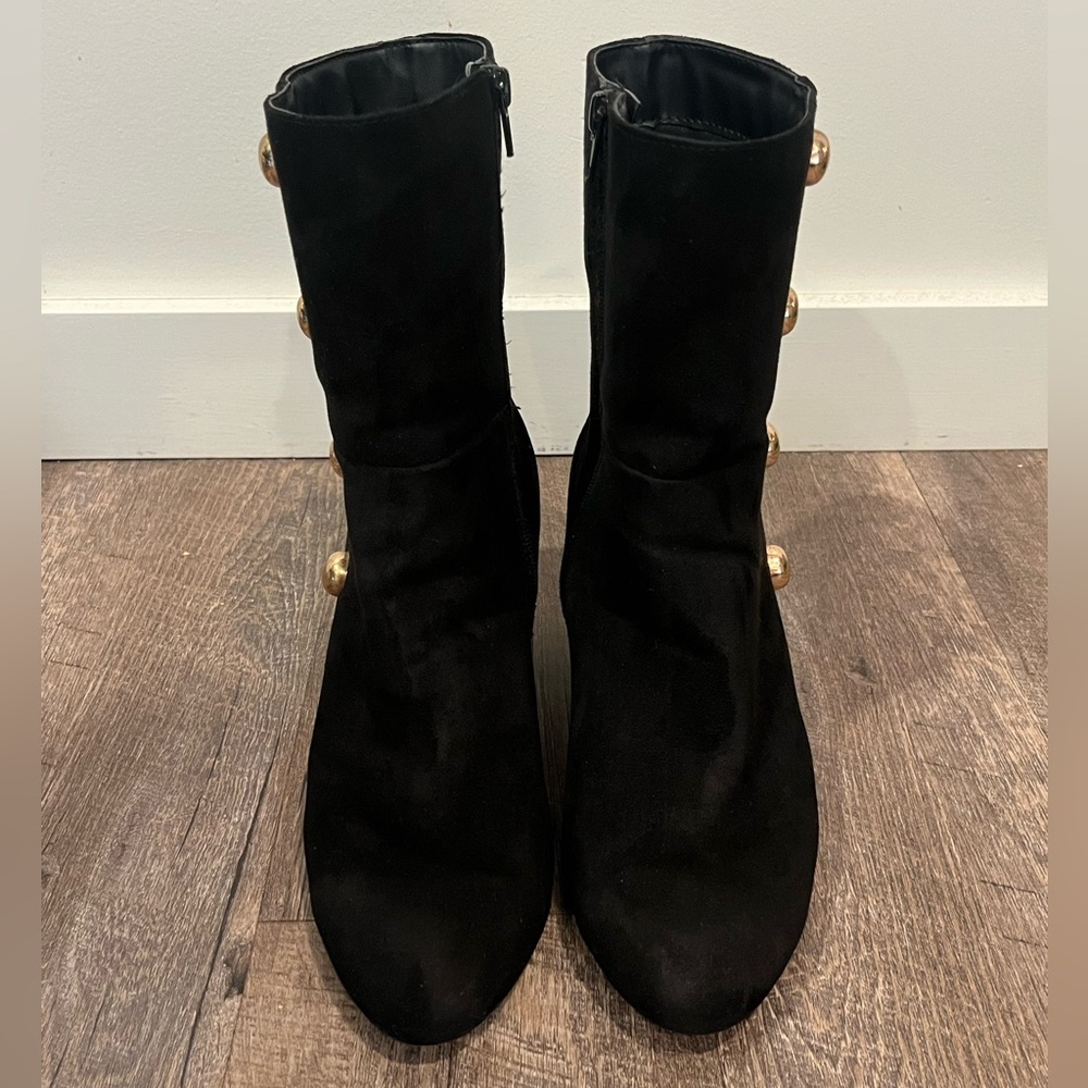 Black Faux Suede Studded Boots